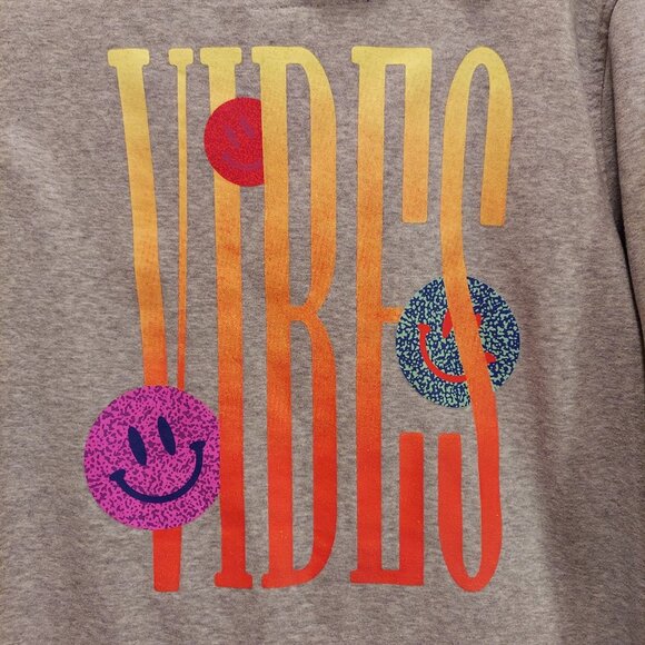 Hoodie womens M good vibrations colorful retro upbeat happy face sun boho hippie - Picture 3 of 16